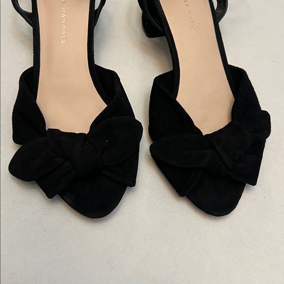 LOEFFLER RANDALL ANKLE STRAP SANDAL HEELS BLACK SUEDE WITH BOW 7.5 - Picture 3 of 12